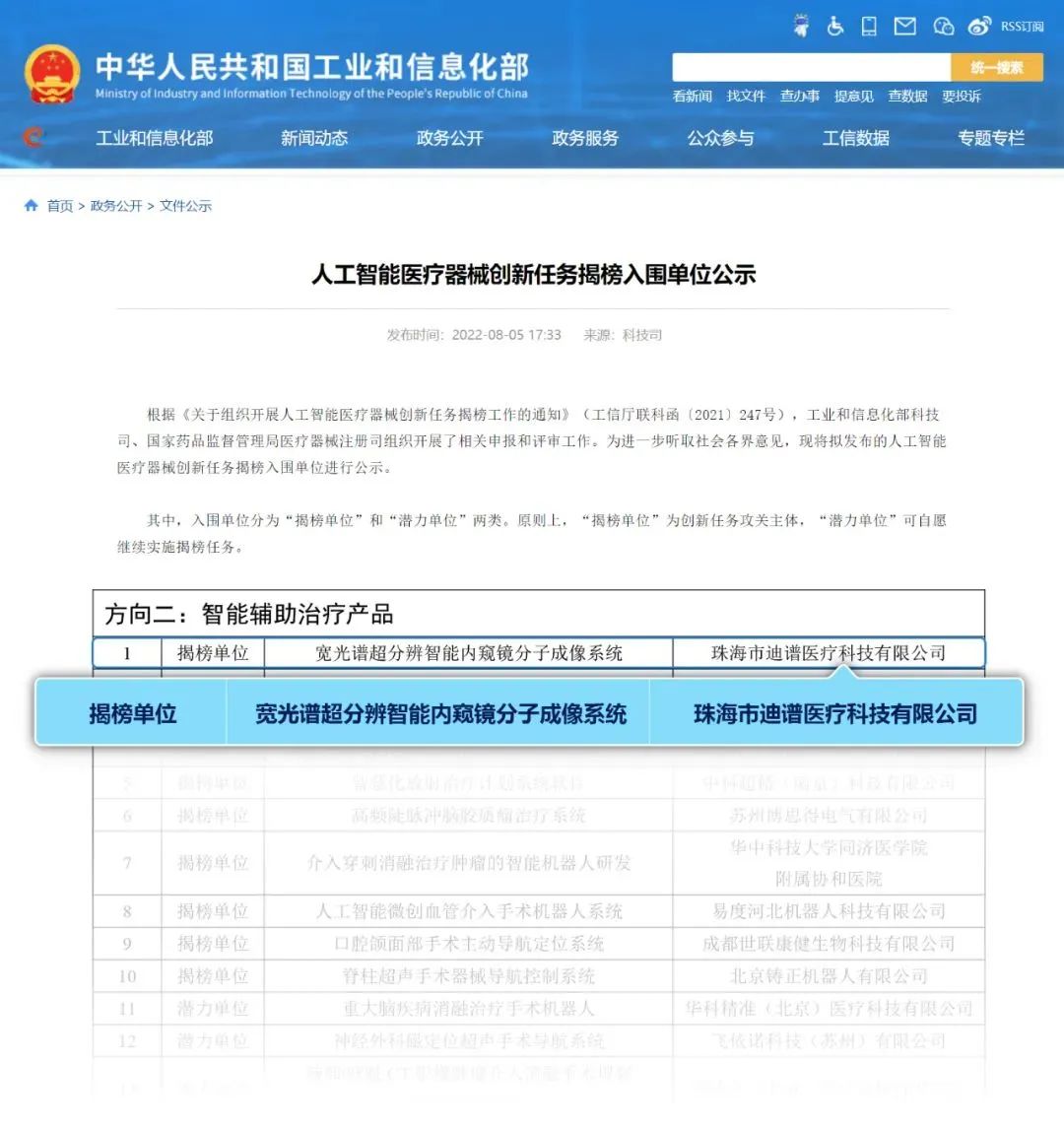 中科院分子影像重点实验室及其技术转移公司DPM入围工信部“人工智能医疗器械创新任务”智能辅助治疗产品类揭榜单位